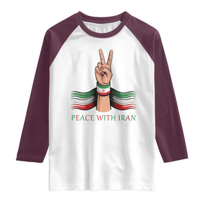 Peace With Iran Raglan Shirt Support Iranian People For Peace TS12 White Maroon Print Your Wear
