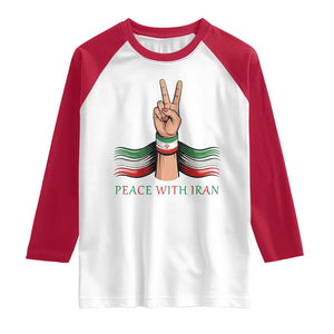 Peace With Iran Raglan Shirt Support Iranian People For Peace TS12 White Red Print Your Wear