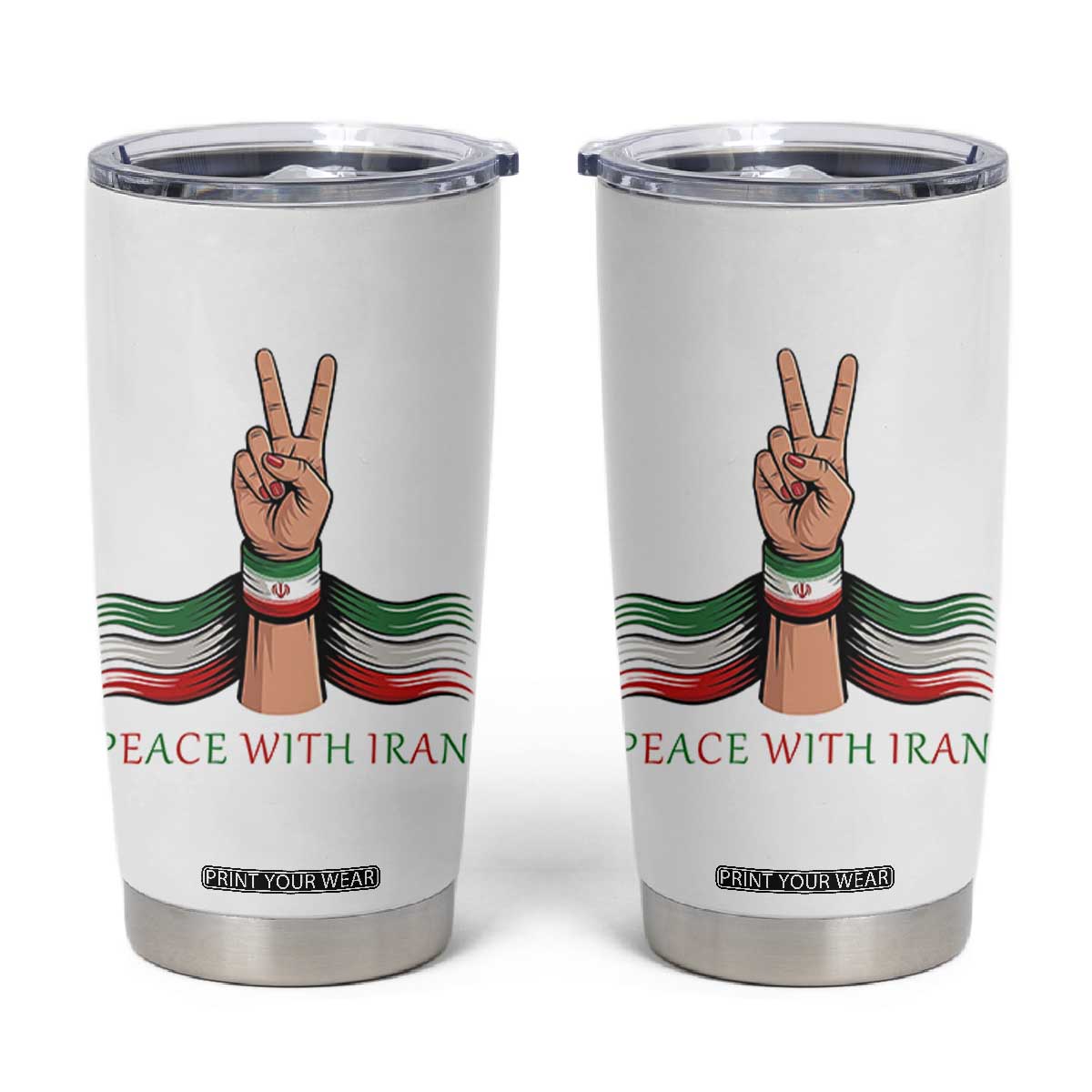 Peace With Iran Tumbler Cup Support Iranian People For Peace TS12 White Print Your Wear