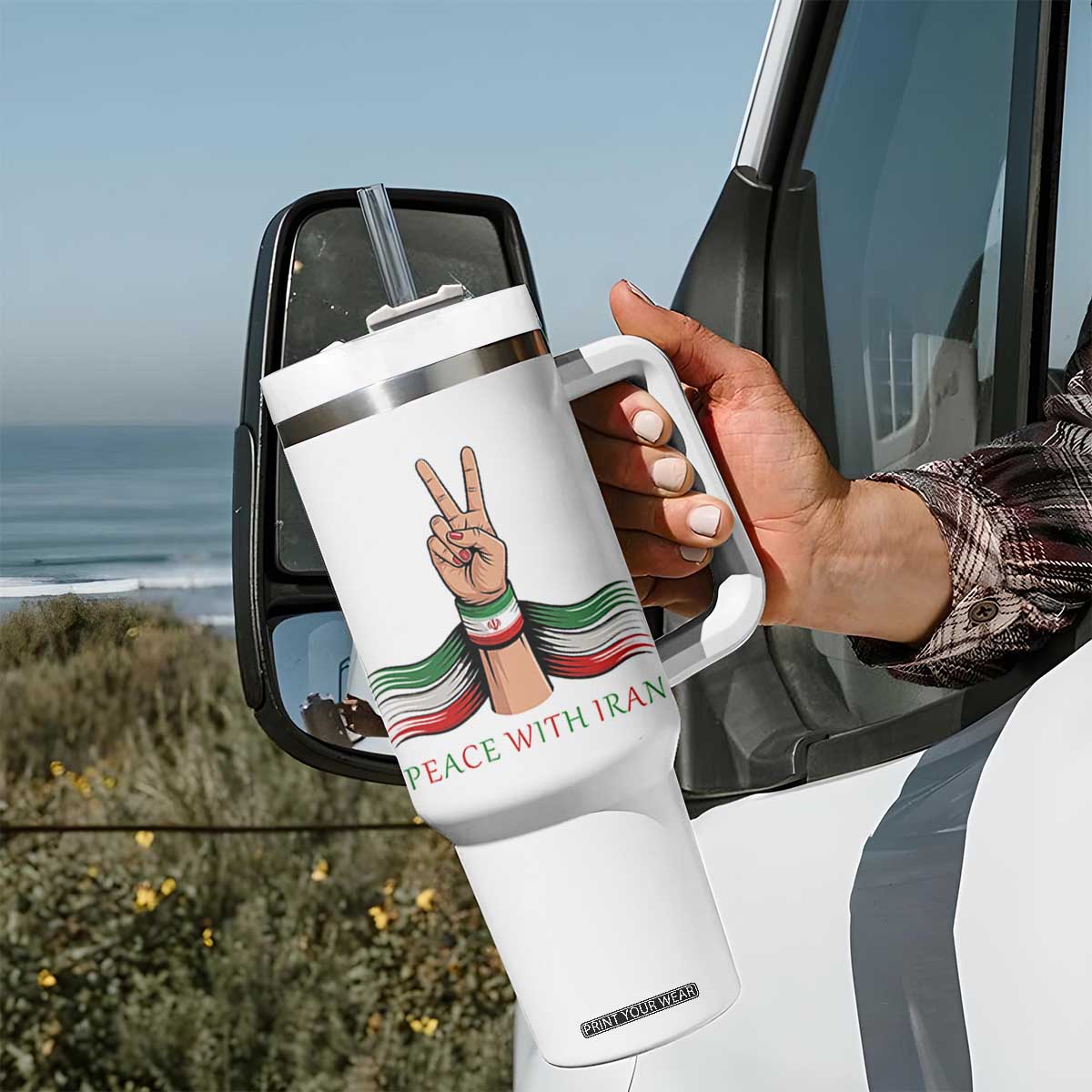 Peace With Iran Tumbler With Handle Support Iranian People For Peace TS12 Print Your Wear