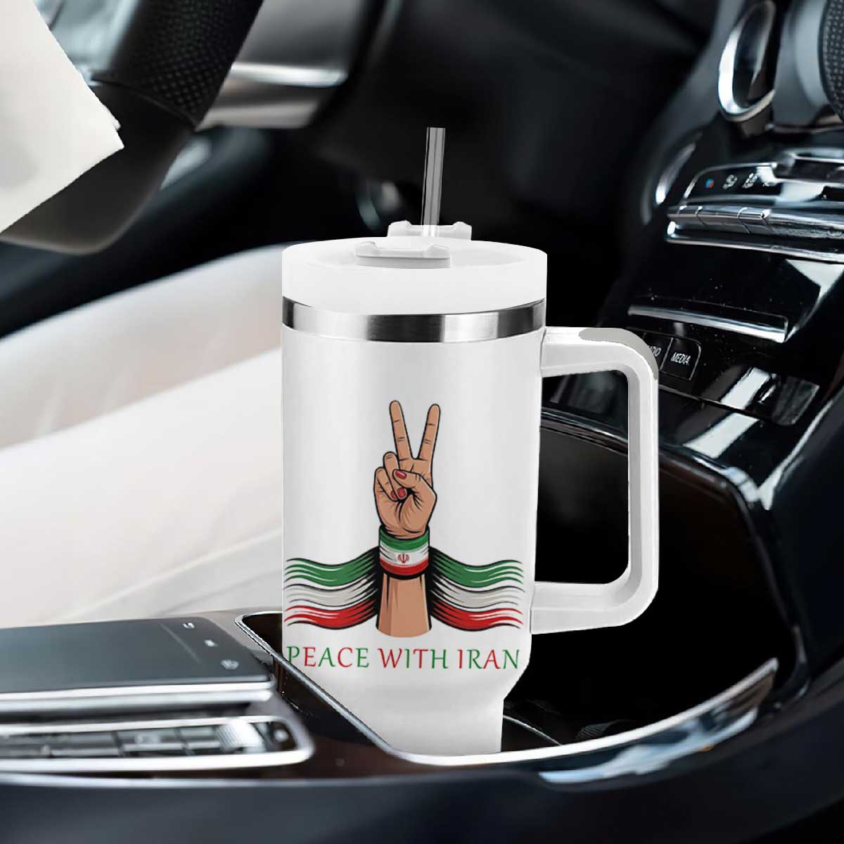 Peace With Iran Tumbler With Handle Support Iranian People For Peace TS12 Print Your Wear