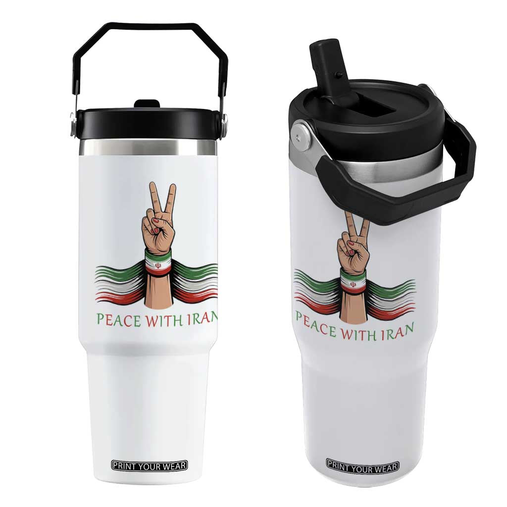 Peace With Iran Flip Straw Tumbler Support Iranian People For Peace TS12 One Size: 30 oz White Print Your Wear