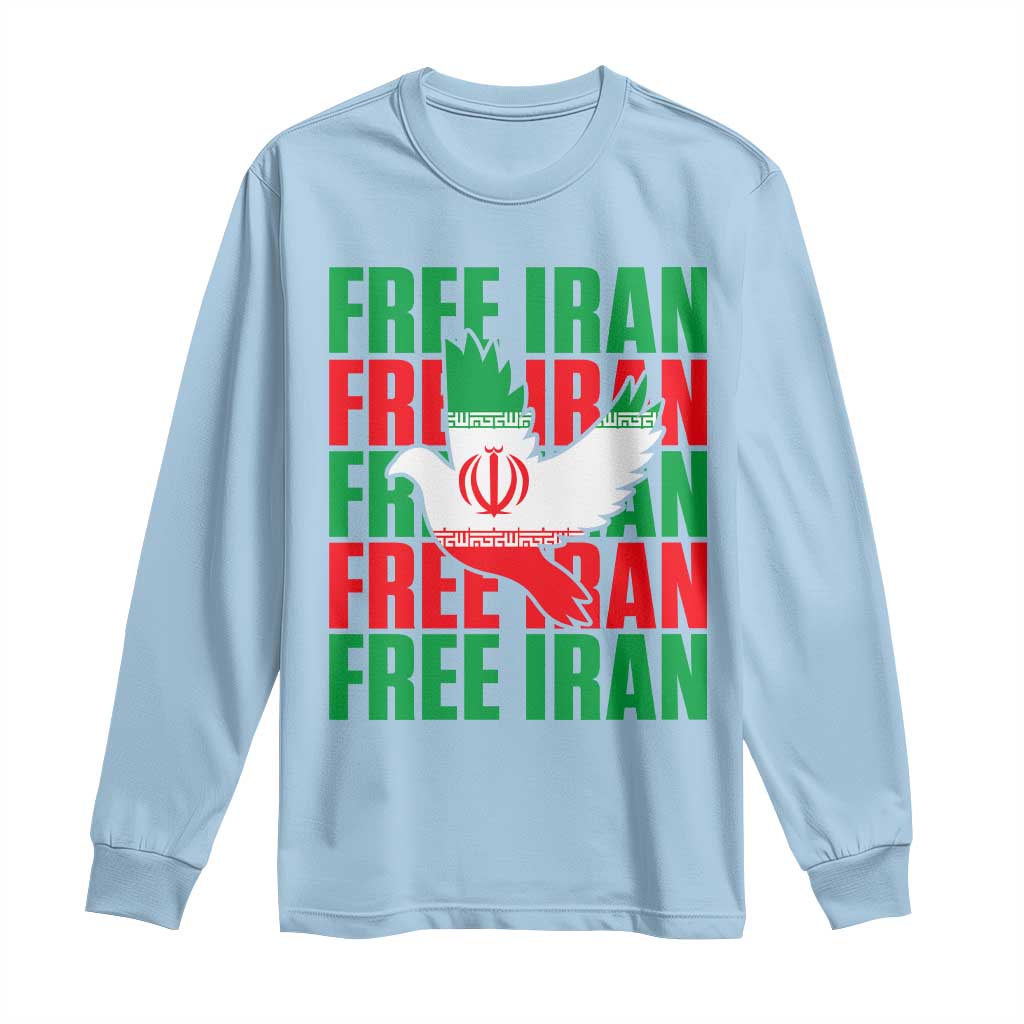 Freedom Dove Flag Long Sleeve Shirt Peaceful Iran Support TS12 Light Blue Print Your Wear