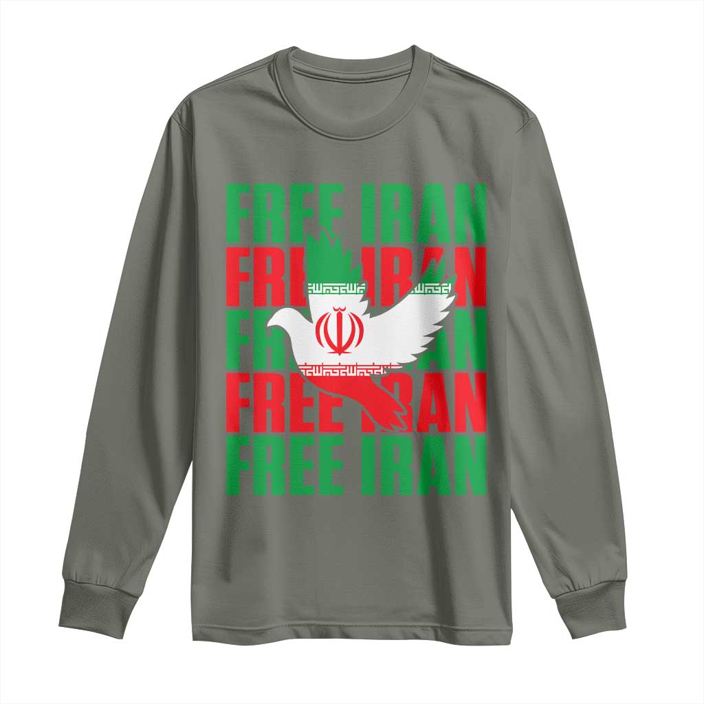 Freedom Dove Flag Long Sleeve Shirt Peaceful Iran Support TS12 Military Green Print Your Wear