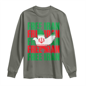 Freedom Dove Flag Long Sleeve Shirt Peaceful Iran Support TS12 Military Green Print Your Wear