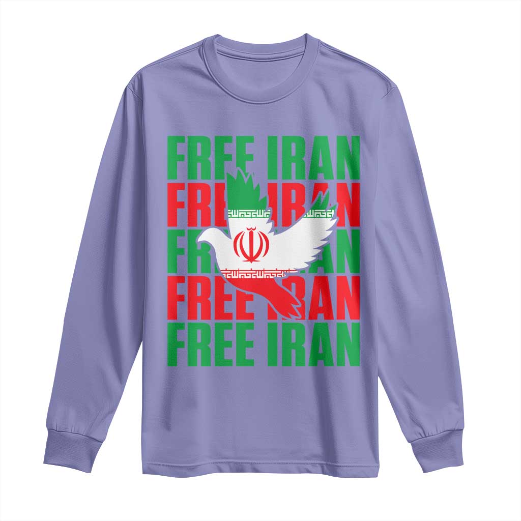 Freedom Dove Flag Long Sleeve Shirt Peaceful Iran Support TS12 Violet Print Your Wear