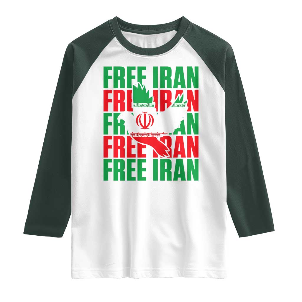 Freedom Dove Flag Raglan Shirt Peaceful Iran Support TS12 White Dark Forest Green Print Your Wear