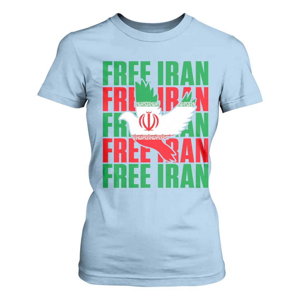 Freedom Dove Flag T Shirt For Women Peaceful Iran Support TS12 Light Blue Print Your Wear