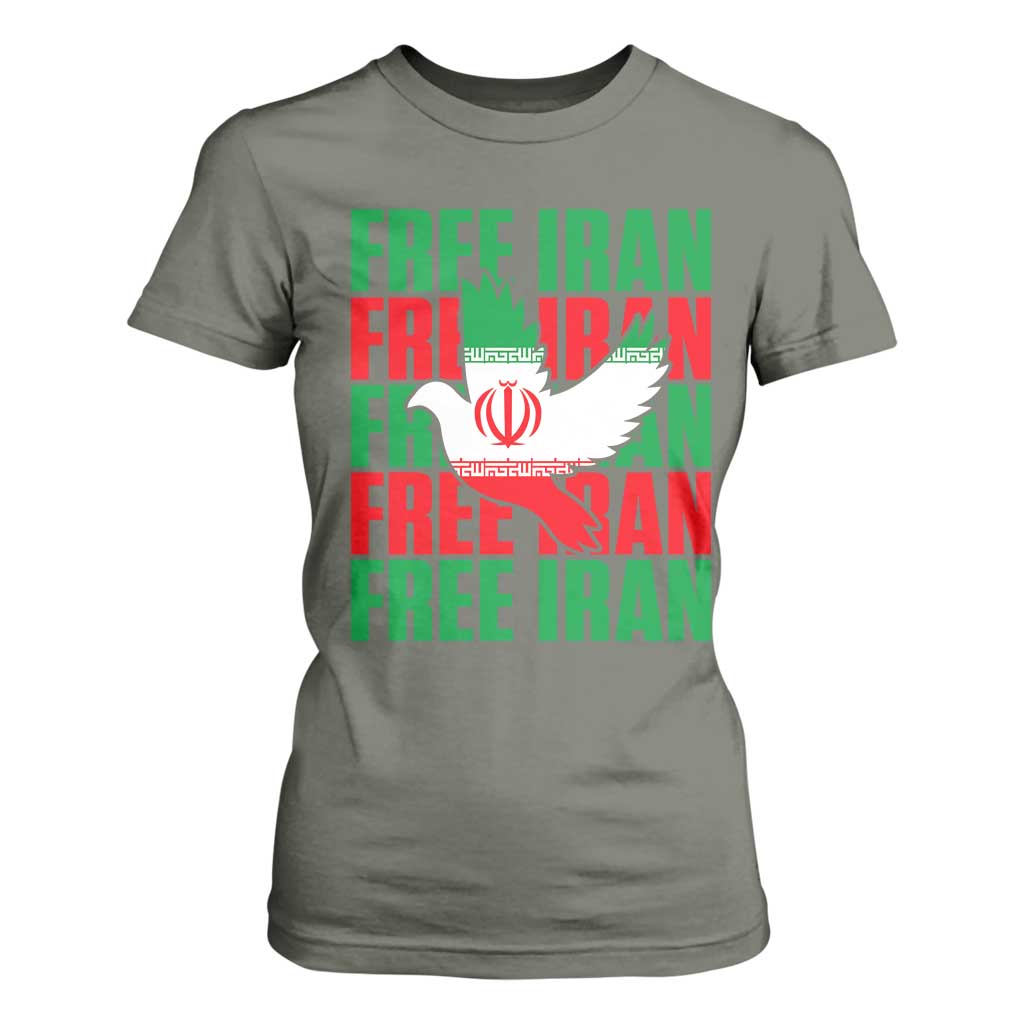 Freedom Dove Flag T Shirt For Women Peaceful Iran Support TS12 Military Green Print Your Wear