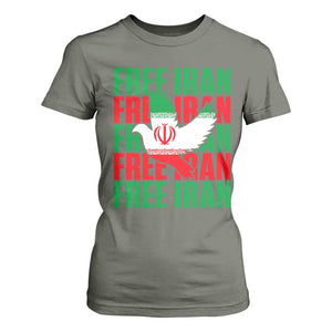 Freedom Dove Flag T Shirt For Women Peaceful Iran Support TS12 Military Green Print Your Wear