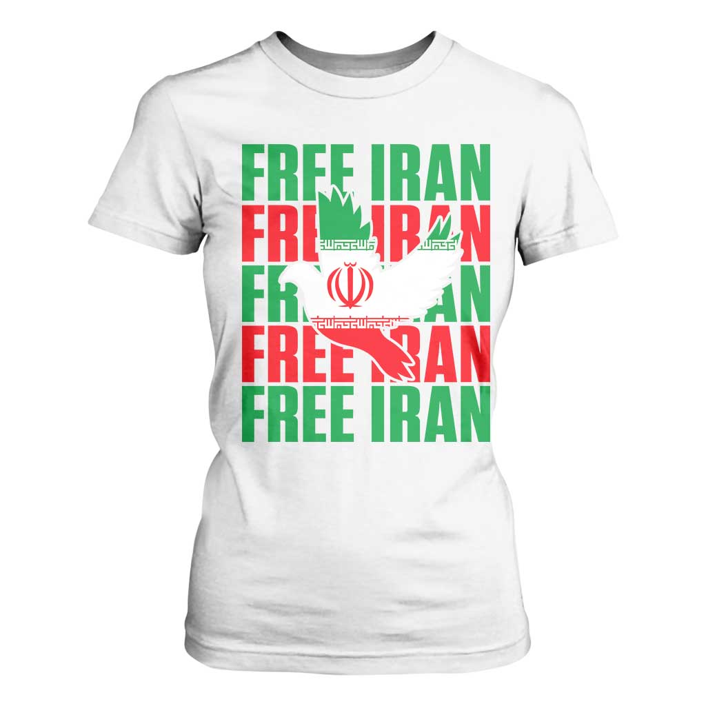 Freedom Dove Flag T Shirt For Women Peaceful Iran Support TS12 White Print Your Wear