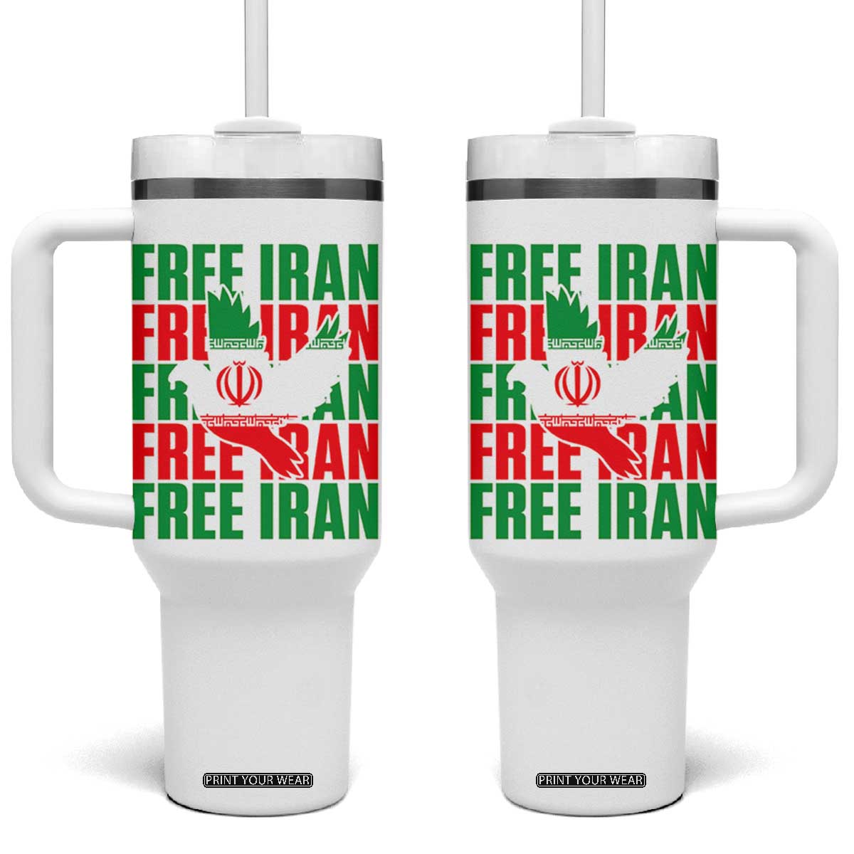 Freedom Dove Flag Tumbler With Handle Peaceful Iran Support TS12 One Size: 40 oz White Print Your Wear