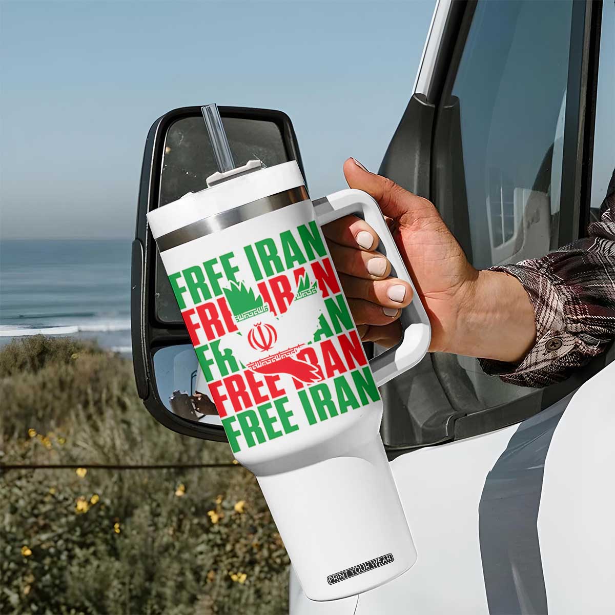 Freedom Dove Flag Tumbler With Handle Peaceful Iran Support TS12 Print Your Wear