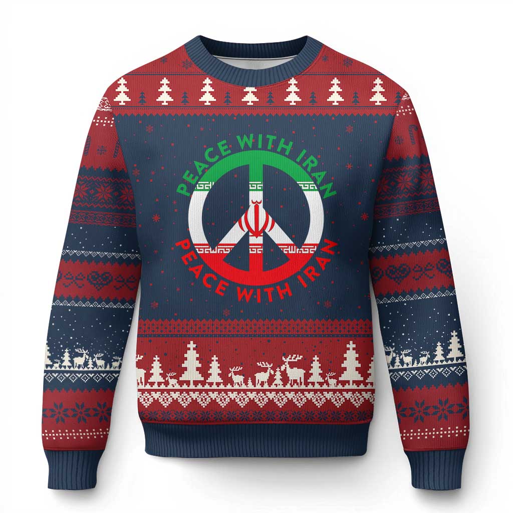 Peace With Iran Ugly Christmas Sweater Not War In Middle East TS12 Navy Red Print Your Wear