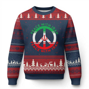 Peace With Iran Ugly Christmas Sweater Not War In Middle East TS12 Navy Red Print Your Wear