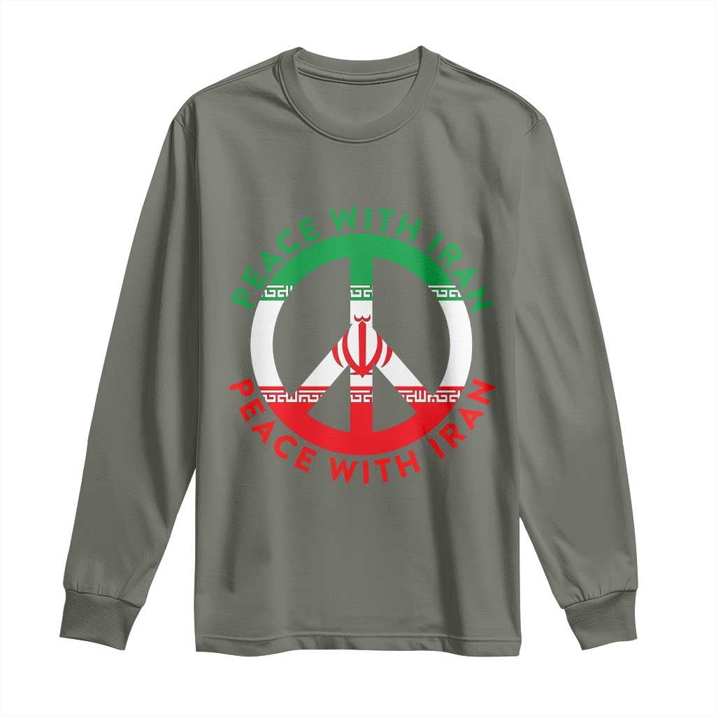 Peace With Iran Long Sleeve Shirt Not War In Middle East TS12 Military Green Print Your Wear
