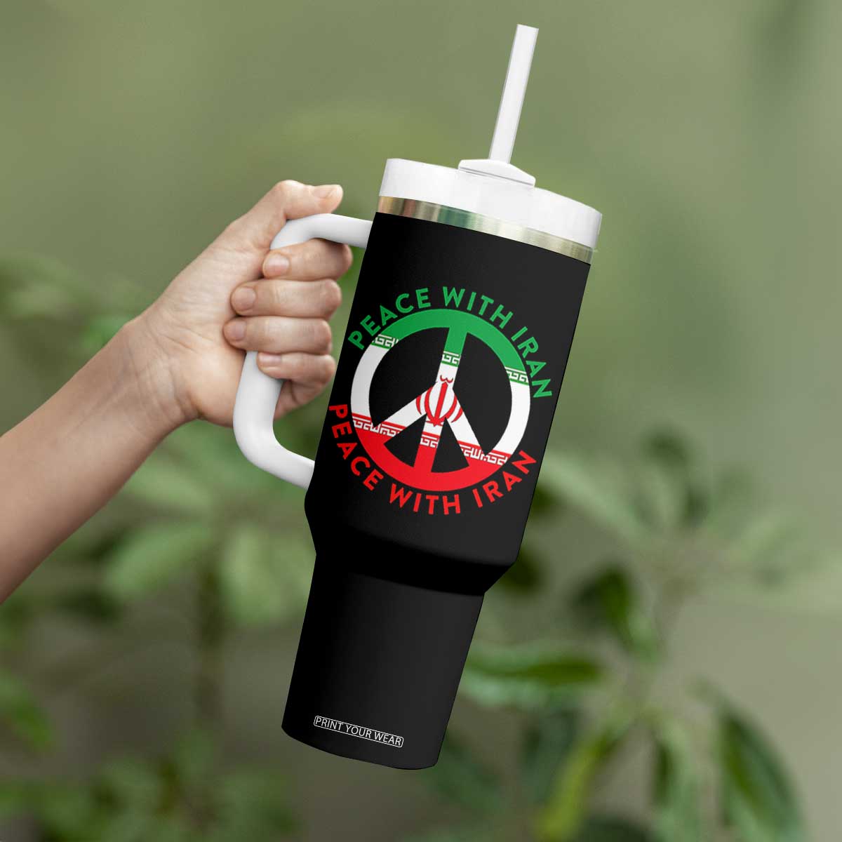 Peace With Iran Tumbler With Handle Not War In Middle East TS12 Print Your Wear