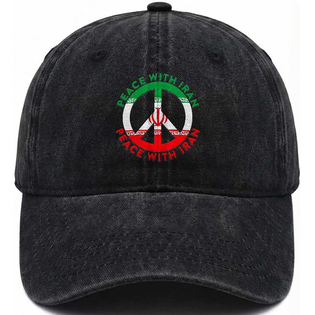 Peace With Iran Washed Cotton Baseball Cap Not War In Middle East TS12 Print Your Wear