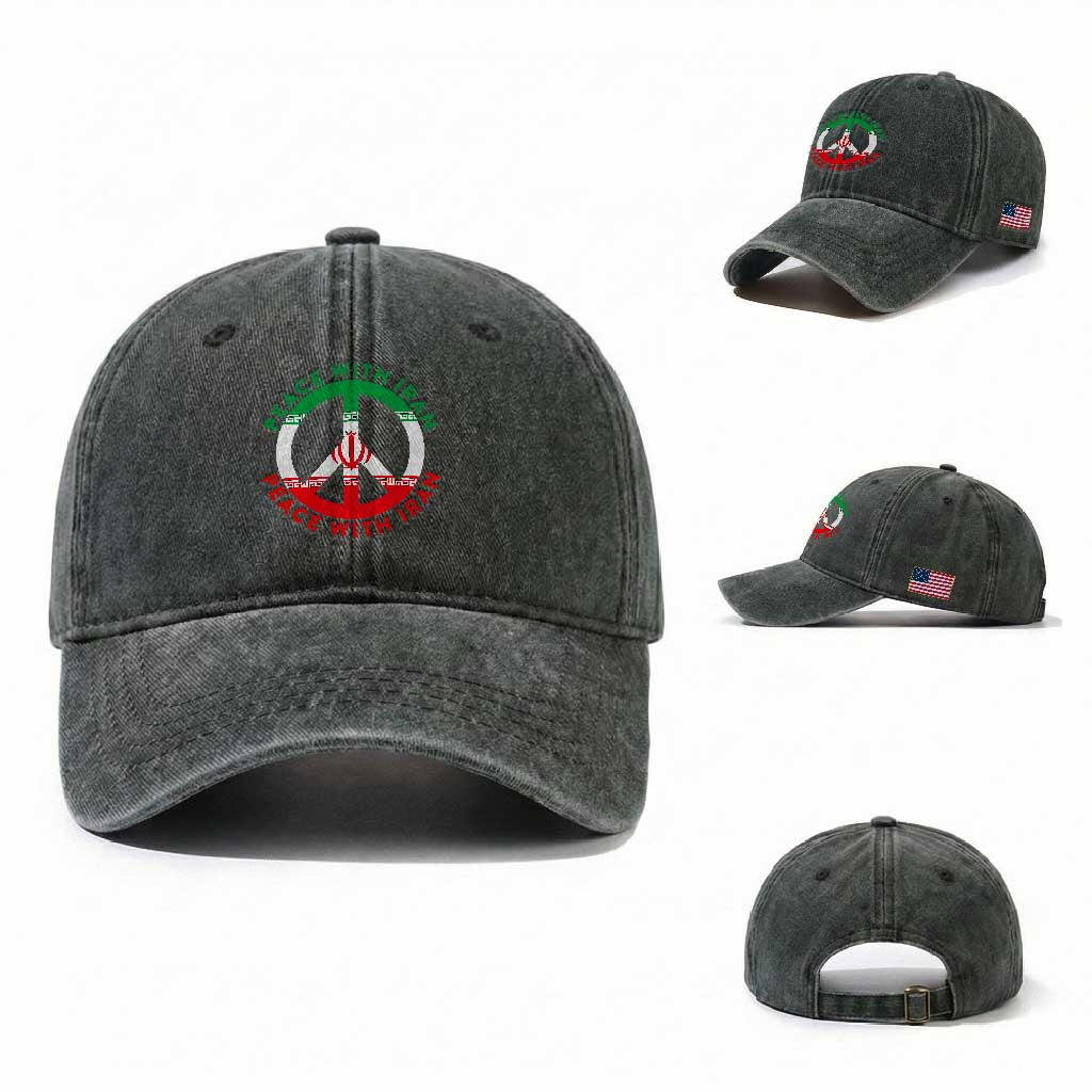 Peace With Iran Washed Cotton Baseball Cap Not War In Middle East TS12 Washed Cap Universal Fit Dark Green Print Your Wear
