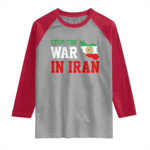 Stop The War In Iran Raglan Shirt Iran Freedom Protest TS12 Sport Gray Red Print Your Wear