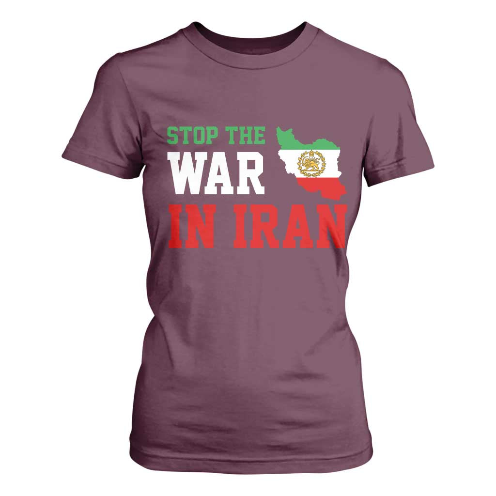 Stop The War In Iran T Shirt For Women Iran Freedom Protest TS12 Maroon Print Your Wear