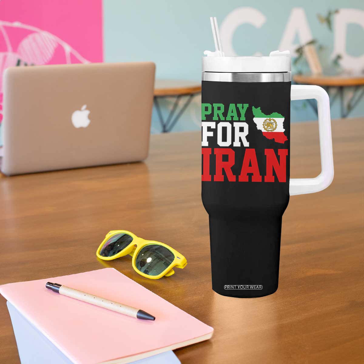 Pray For Iran Tumbler With Handle Anti War Protest Apparel Gift TS12 Print Your Wear