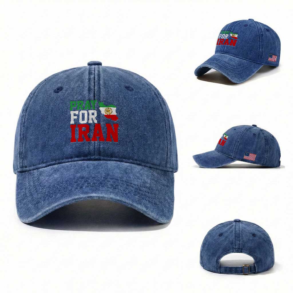 Pray For Iran Washed Cotton Baseball Cap Anti War Protest Apparel Gift TS12 Washed Cap Universal Fit Royal Blue Print Your Wear