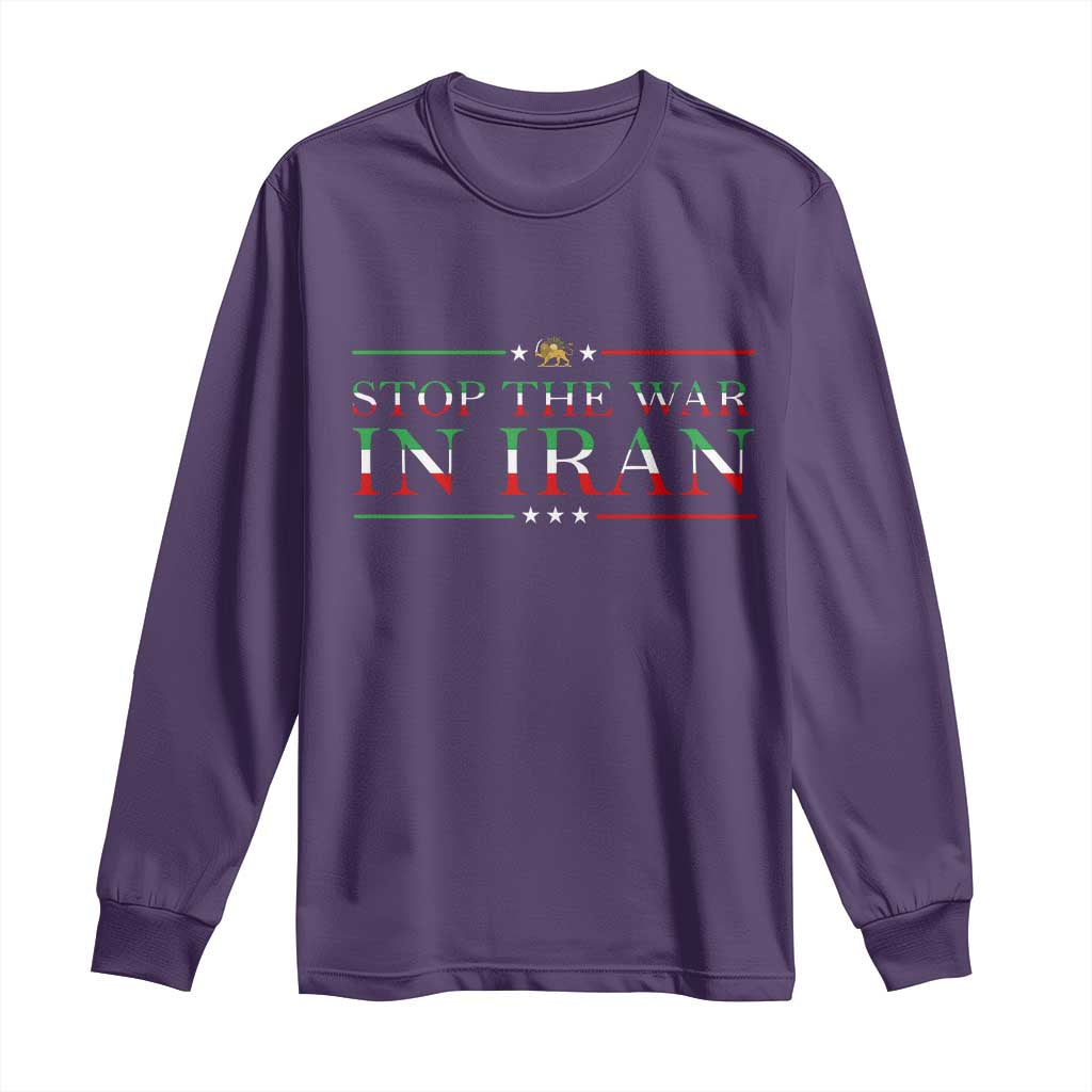 Stop The War In Iran Long Sleeve Shirt Anti War Protest TS12 Purple Print Your Wear