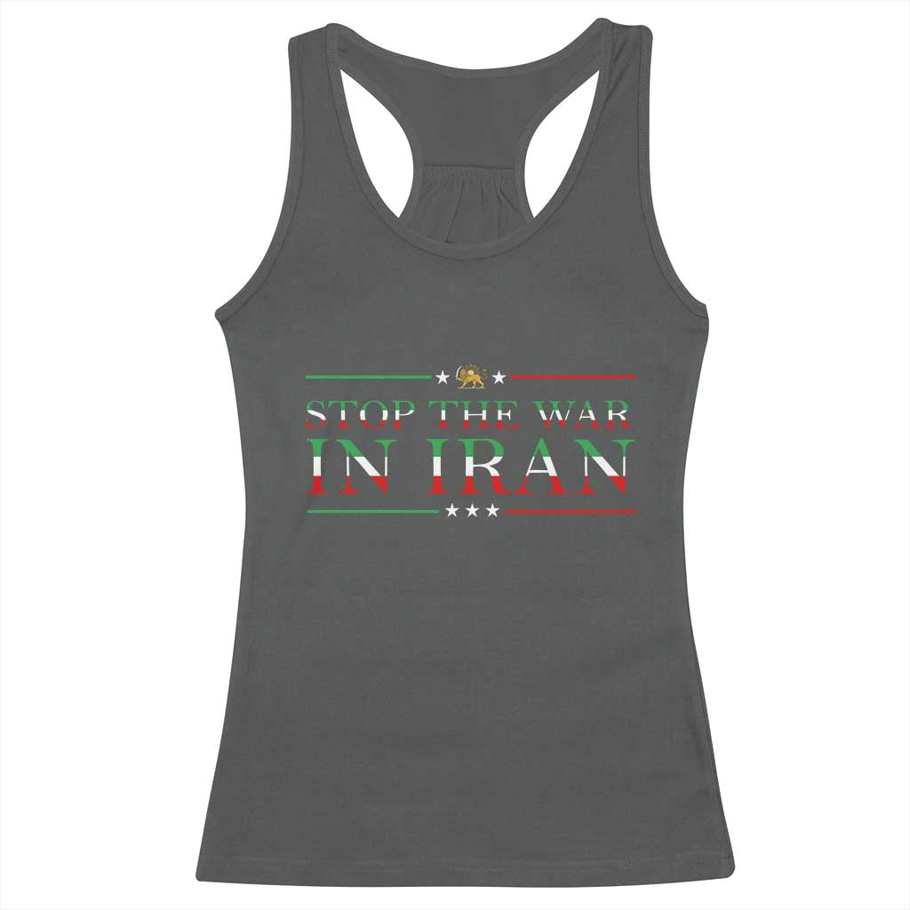 Stop The War In Iran Racerback Tank Top Anti War Protest TS12 Dark Heather Print Your Wear