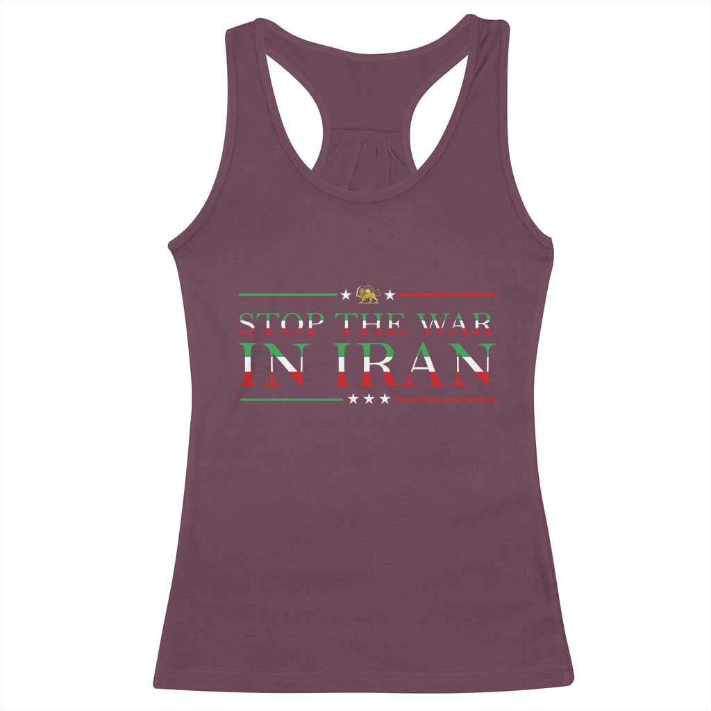 Stop The War In Iran Racerback Tank Top Anti War Protest TS12 Maroon Print Your Wear