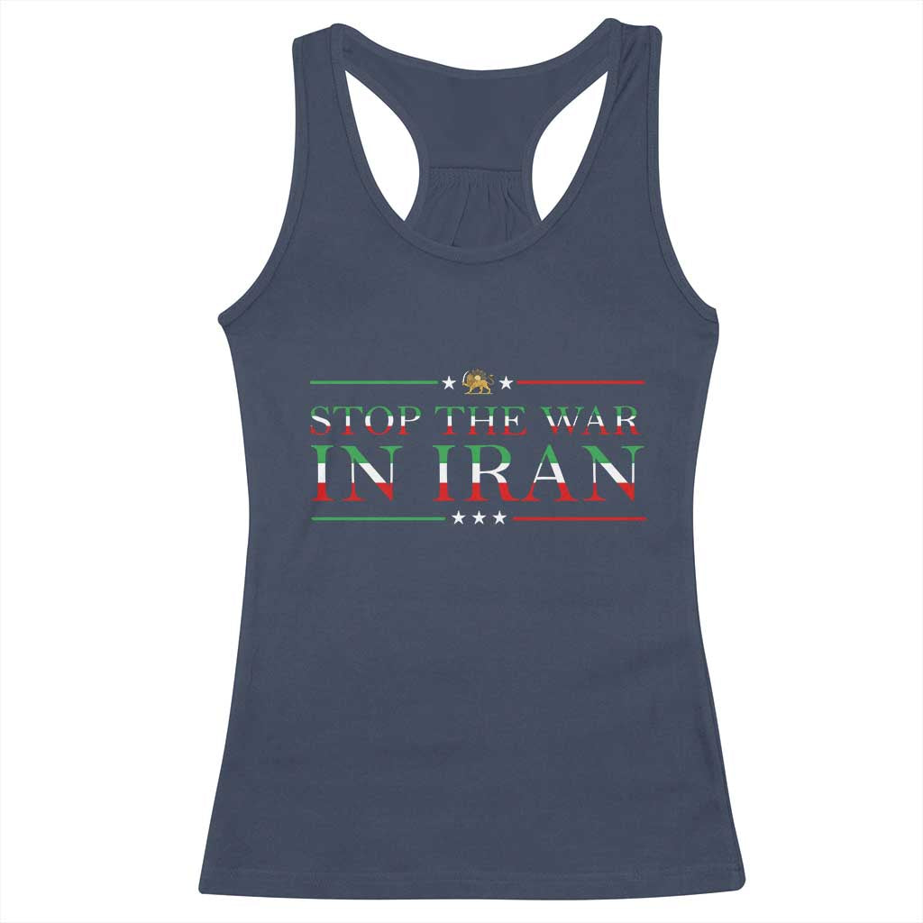 Stop The War In Iran Racerback Tank Top Anti War Protest TS12 Navy Print Your Wear