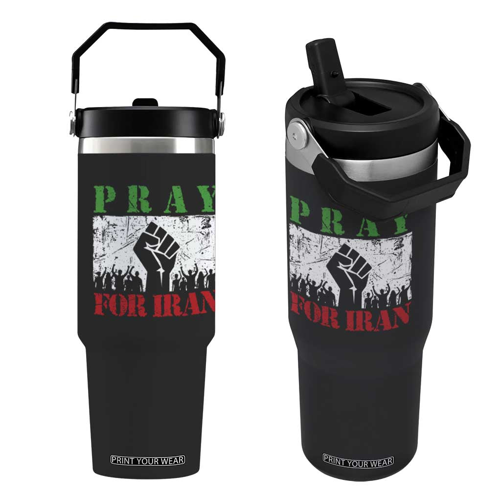 Pray For Iran Flip Straw Tumbler Support Iranian People Peace TS12 One Size: 30 oz Black Print Your Wear