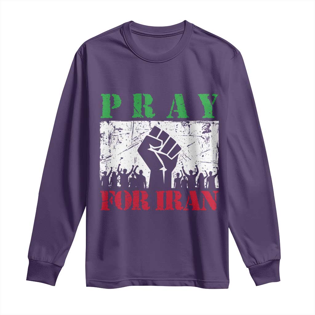 Pray For Iran Long Sleeve Shirt Support Iranian People Peace TS12 Purple Print Your Wear