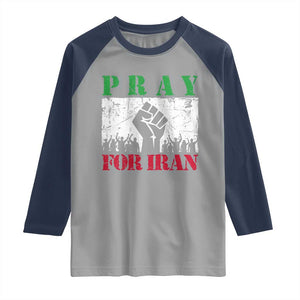 Pray For Iran Raglan Shirt Support Iranian People Peace TS12 Sport Gray Navy Print Your Wear