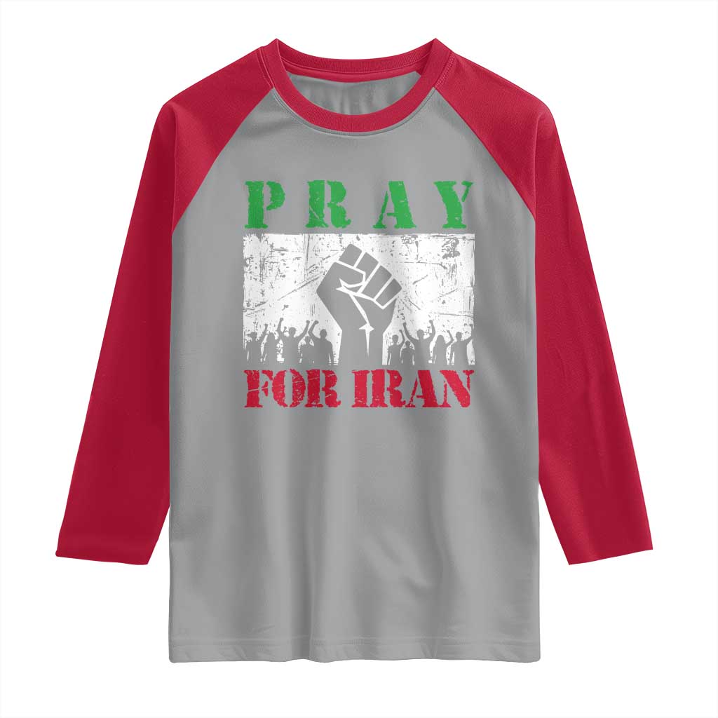 Pray For Iran Raglan Shirt Support Iranian People Peace TS12 Sport Gray Red Print Your Wear