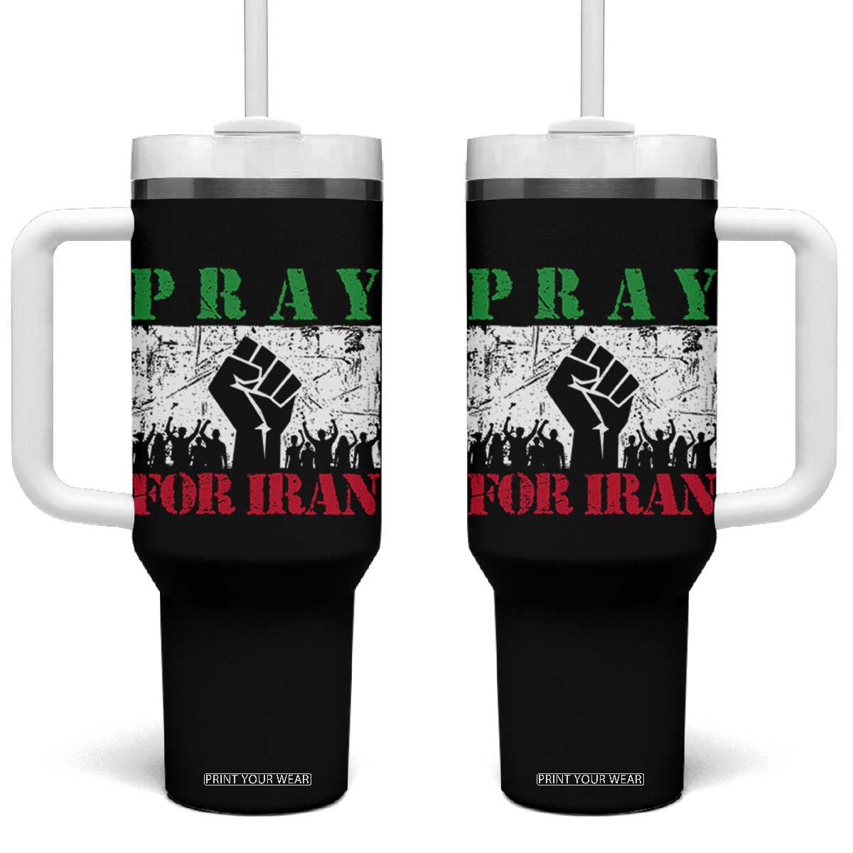 Pray For Iran Tumbler With Handle Support Iranian People Peace TS12 One Size: 40 oz Black Print Your Wear