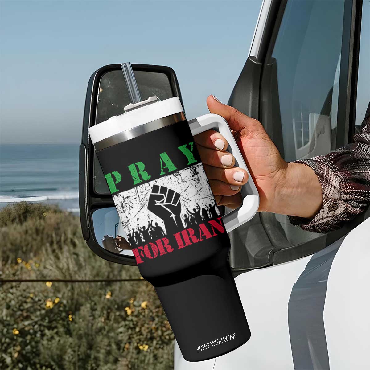 Pray For Iran Tumbler With Handle Support Iranian People Peace TS12 Print Your Wear