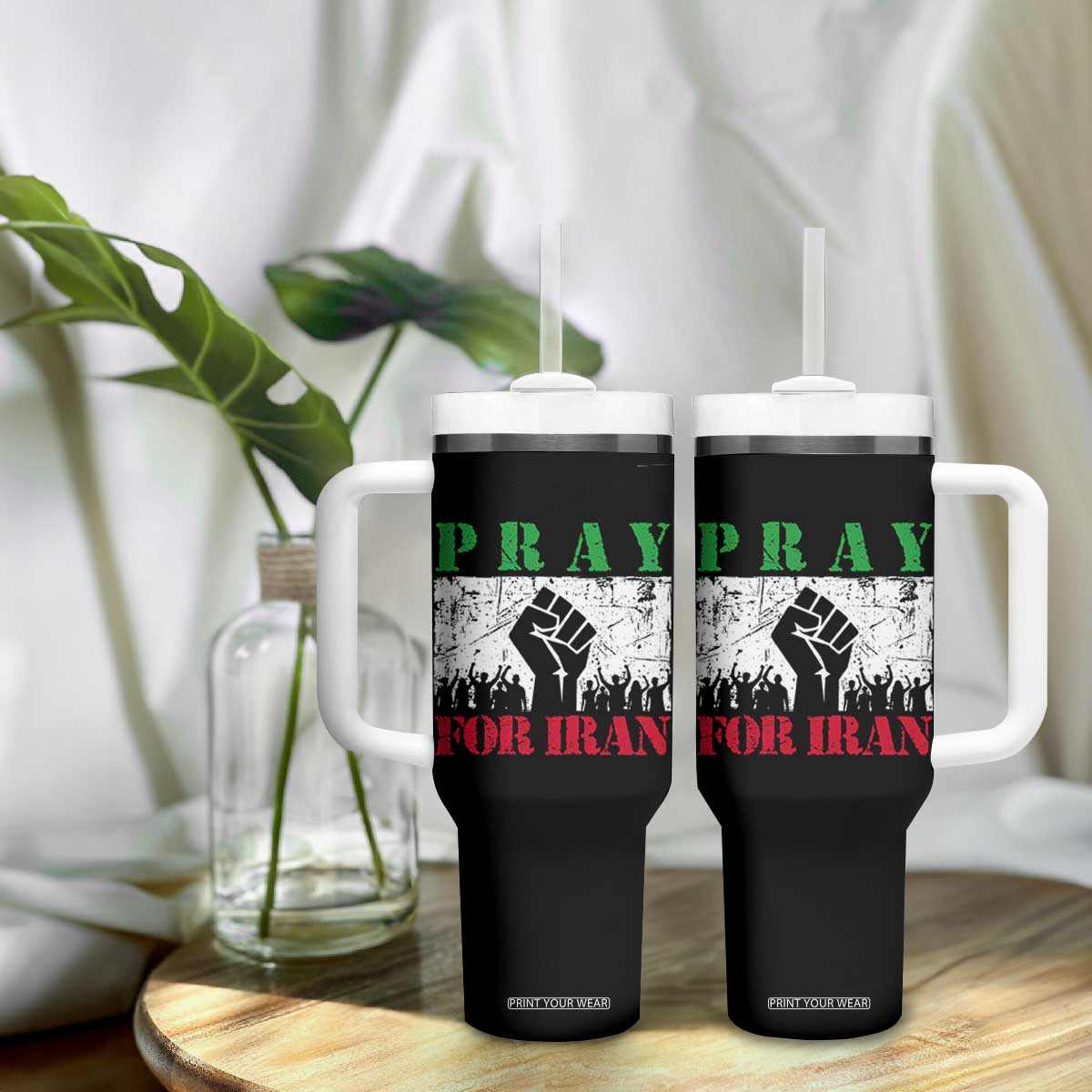 Pray For Iran Tumbler With Handle Support Iranian People Peace TS12 Print Your Wear