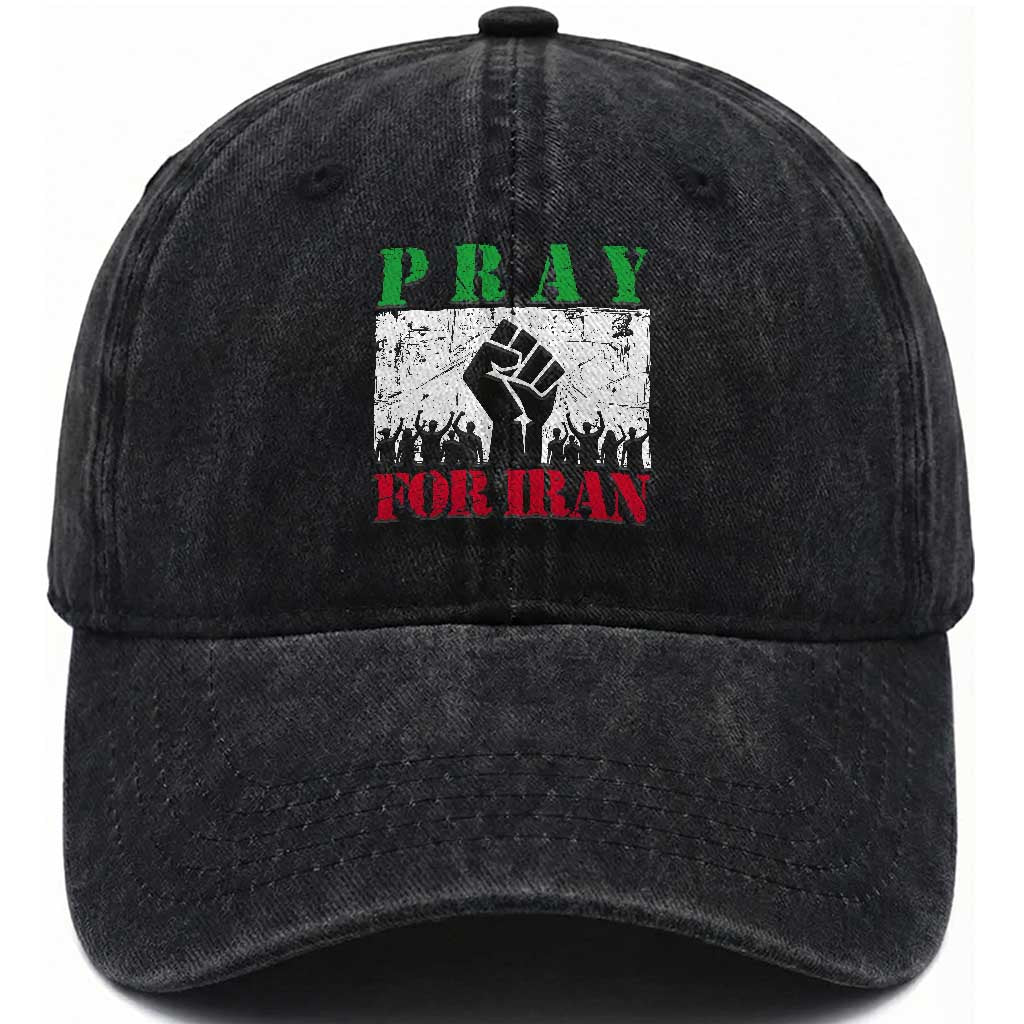 Pray For Iran Washed Cotton Baseball Cap Support Iranian People Peace TS12 Print Your Wear