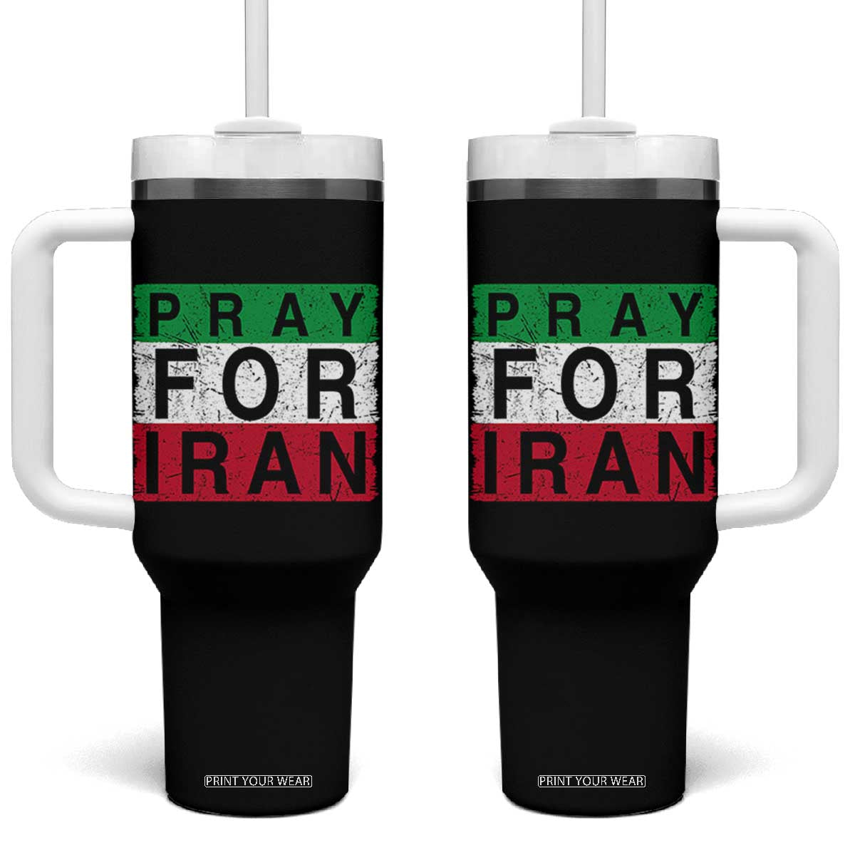 Pray For Iran Tumbler With Handle Support Peace For Iran TS12 One Size: 40 oz Black Print Your Wear