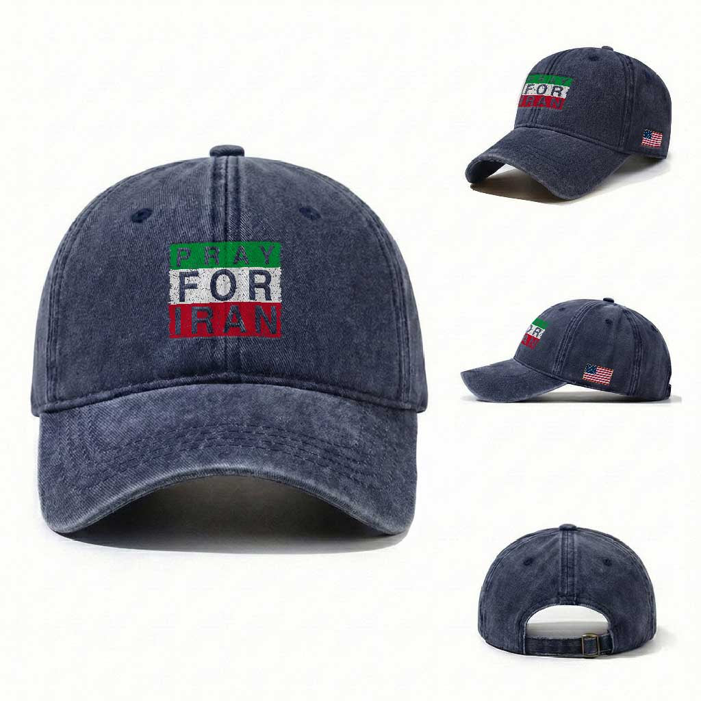Pray For Iran Washed Cotton Baseball Cap Support Peace For Iran TS12 Washed Cap Universal Fit Navy Print Your Wear