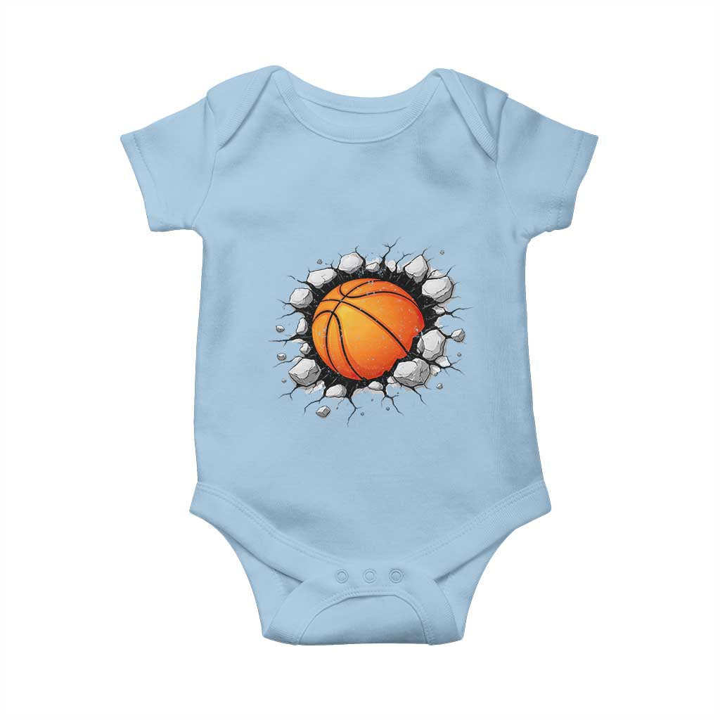 Funny Basketball Bursting Through Wall Baby Onesie Sports Fan Gift TS12 Light Blue Print Your Wear