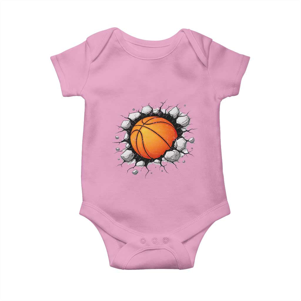 Funny Basketball Bursting Through Wall Baby Onesie Sports Fan Gift TS12 Light Pink Print Your Wear
