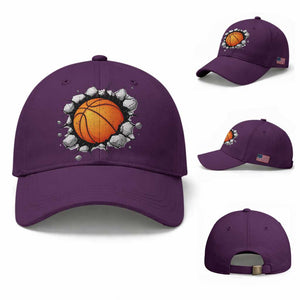Funny Basketball Bursting Through Wall Baseball Cap Sports Fan Gift TS12 Baseball Cap Universal Fit Purple Print Your Wear