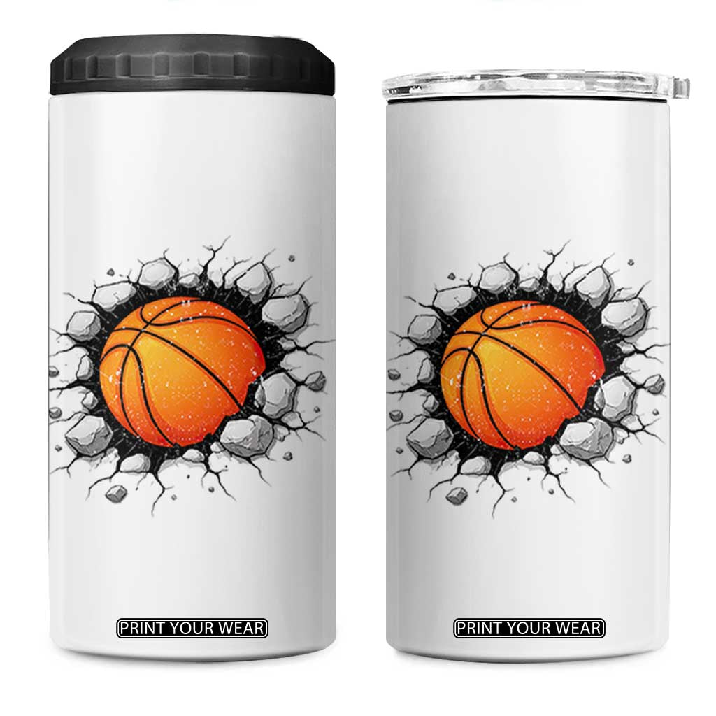 Funny Basketball Bursting Through Wall 4 in 1 Can Cooler Tumbler Sports Fan Gift TS12 One Size: 16 oz White Print Your Wear