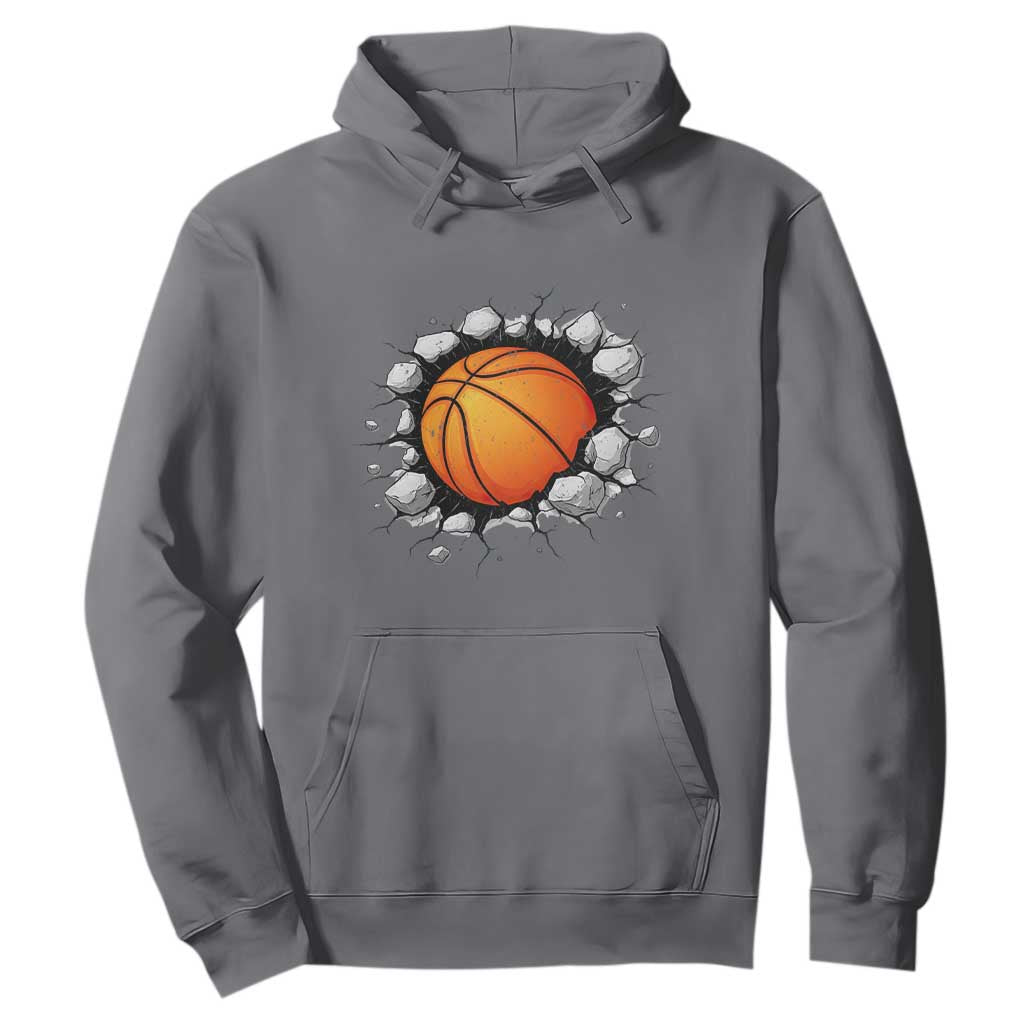 Funny Basketball Bursting Through Wall Hoodie Sports Fan Gift TS12 Charcoal Print Your Wear