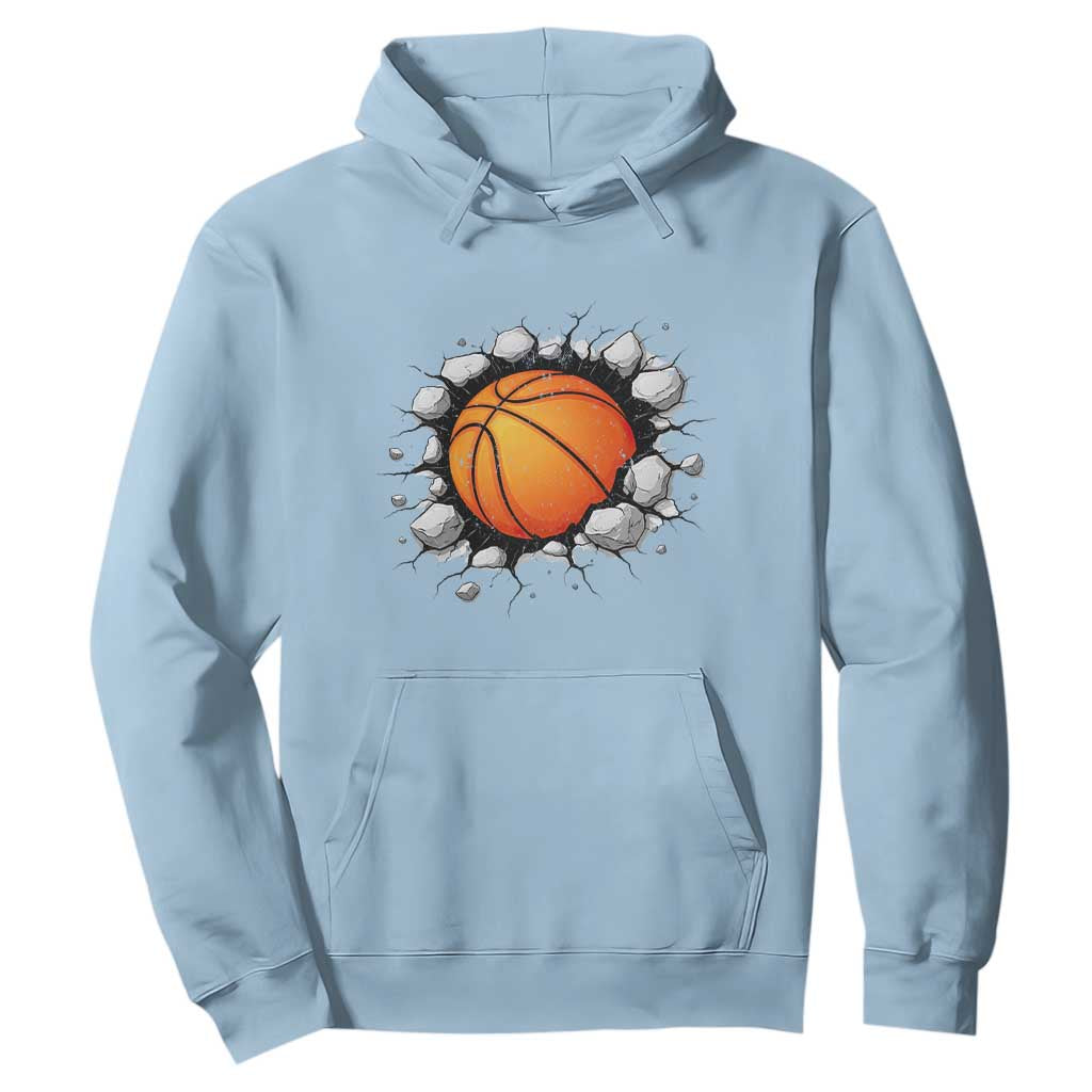 Funny Basketball Bursting Through Wall Hoodie Sports Fan Gift TS12 Light Blue Print Your Wear