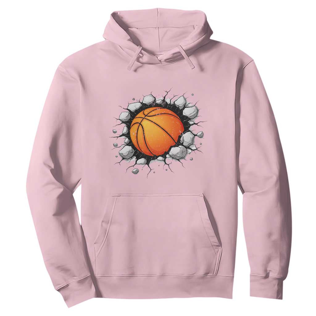 Funny Basketball Bursting Through Wall Hoodie Sports Fan Gift TS12 Light Pink Print Your Wear