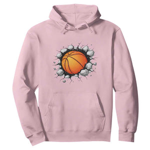 Funny Basketball Bursting Through Wall Hoodie Sports Fan Gift TS12 Light Pink Print Your Wear