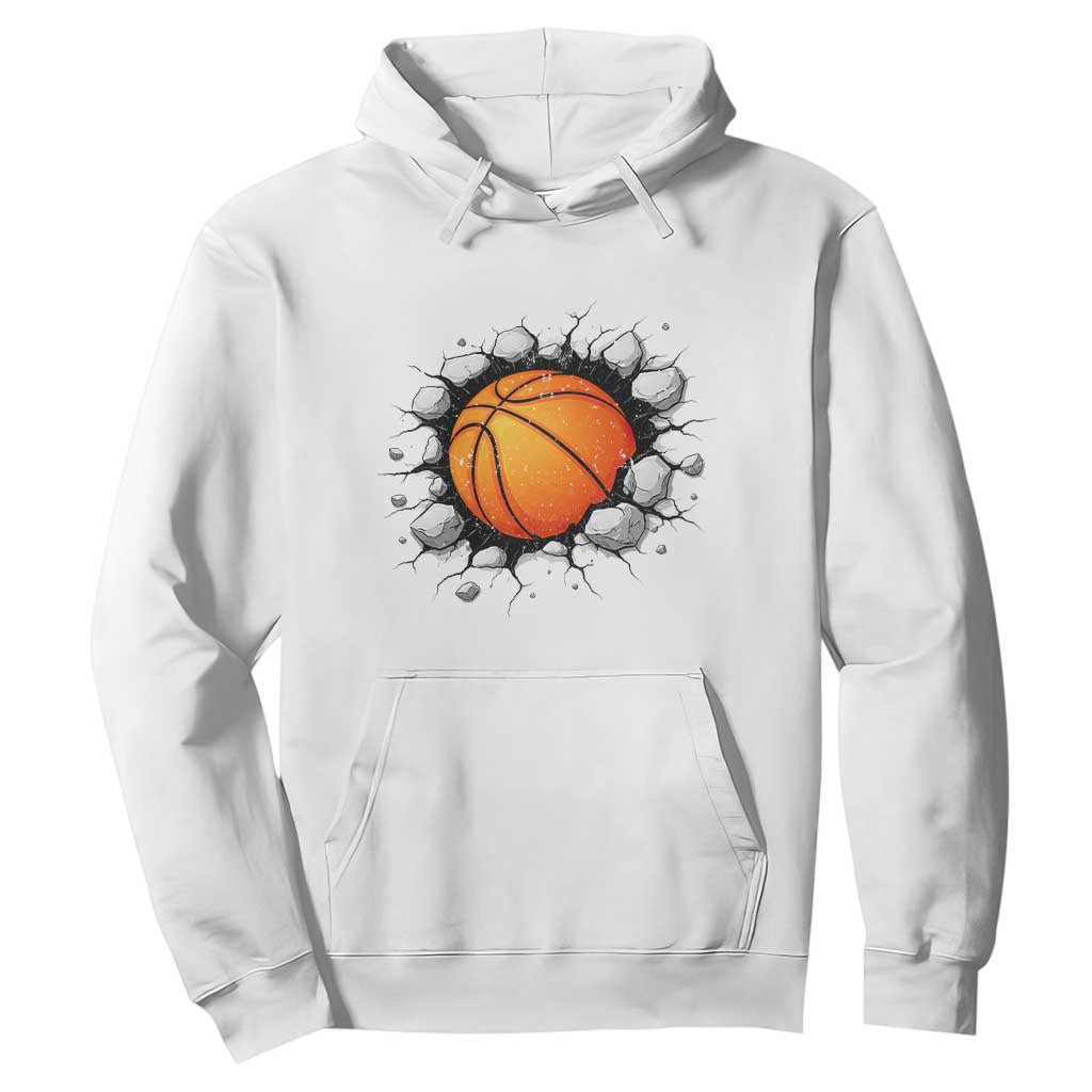Funny Basketball Bursting Through Wall Hoodie Sports Fan Gift TS12 White Print Your Wear